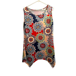 Hippie Floral Sleeveless Tank Top Tunic Blouse Womens Small/Medium Multicolored